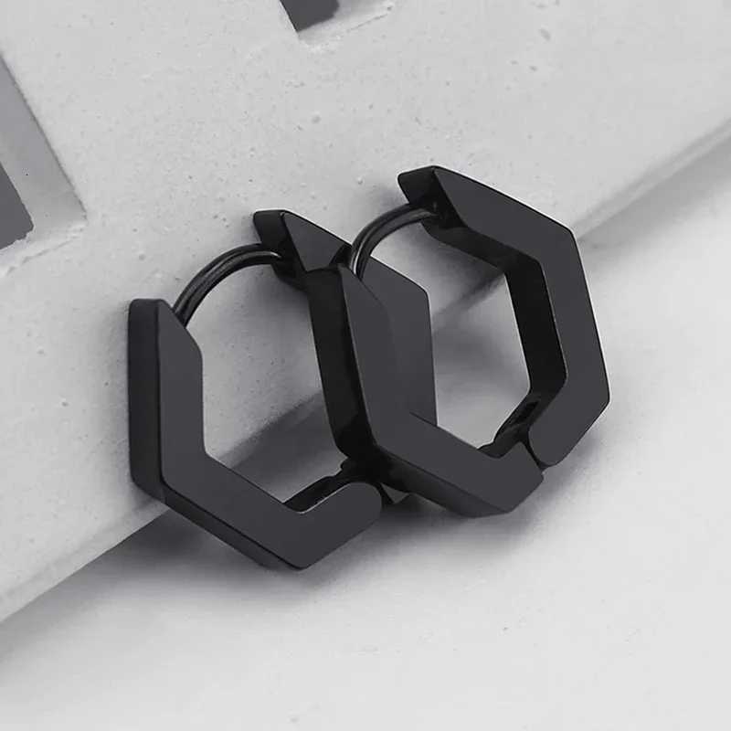 Stainss Punk Black Mtip Stys Steel Hoop Earrings For Men Wen U Shaped Square Hexagon Earrings Gothic Ear Jewelry N260810 - view 4