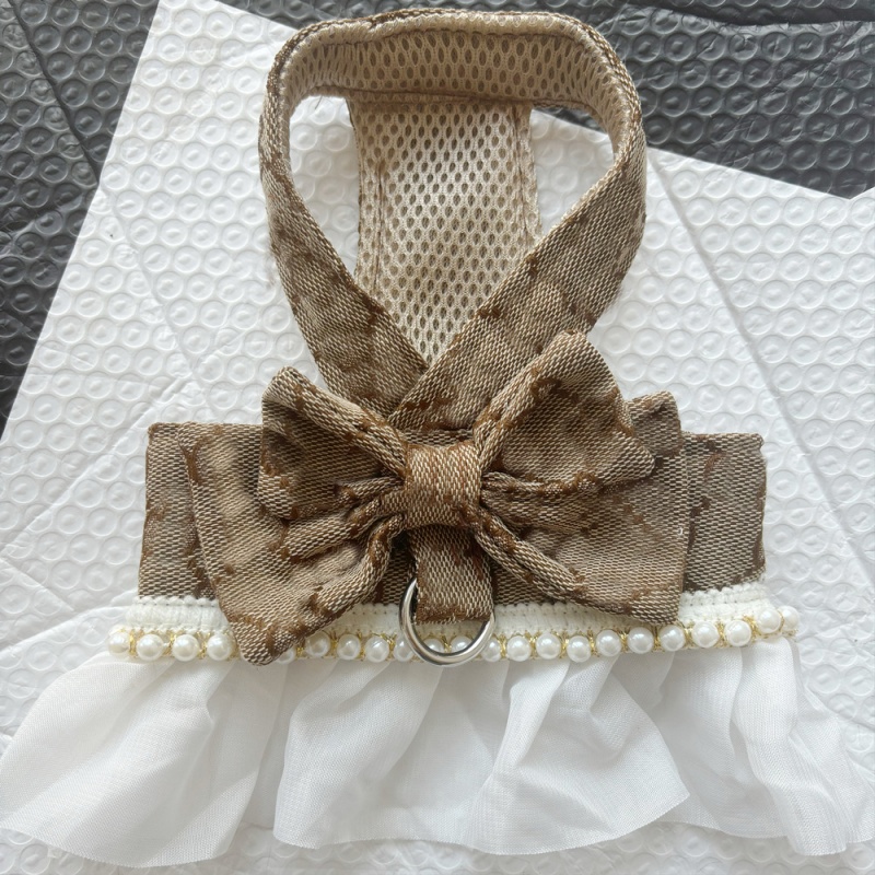Designer Dog Dress with Bow Tie Classic Letter Pattern Harness Dress for Small Dogs Cute Dog Pet Girl Puppy Summer Clothes for Yorkie Chihuahua Traini