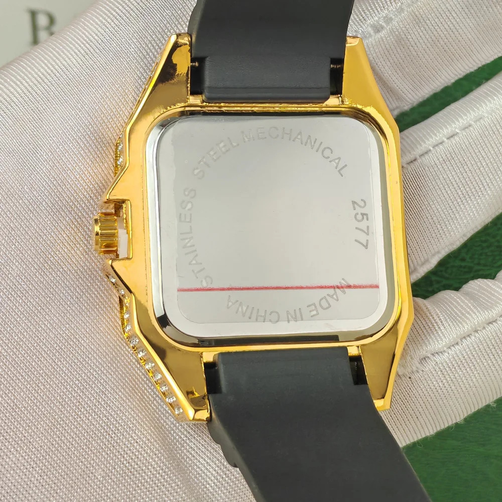 Fashion Square Full Diamond Quartz Watch Men Rubber Strap Hip Hop Iced Out Bling Jewelry Wristwatch Man Clock Drop 260808 - view 4
