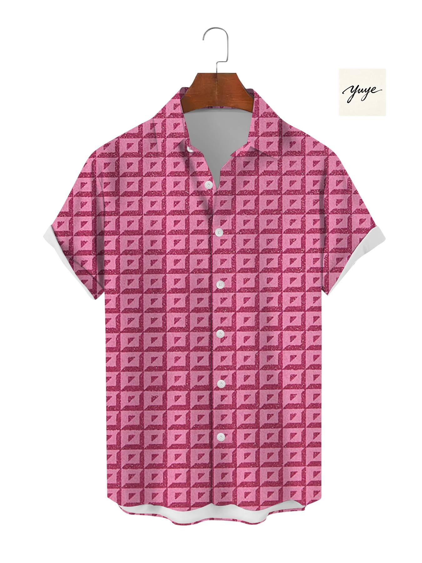 Men's Pink Hawaiian Shirt Short Sleeve Floral Flamingo Print Casual Summer Beach Vacation Button Down Shirt for Men - view 7
