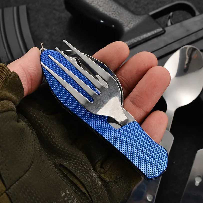 in1 Foldable Camping Utensil 4 Set Multi-Functional Knife Fork Spoon Bottle Opener for Outdoor Survival Sports Camping Hiking N260810 - view 5