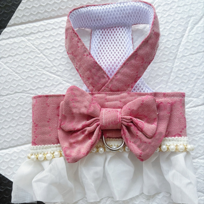 Designer Dog Dress with Bow Tie Classic Letter Pattern Harness Dress for Small Dogs Cute Dog Pet Girl Puppy Summer Clothes for Yorkie Chihuahua Traini - view 3