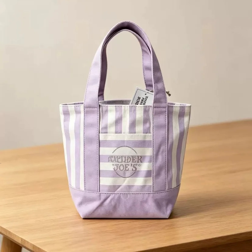 Pastel Striped Trader Joes Mini Canvas Tote Bag Summer MACaron Color Reusable Small Grocery Storage Handbag 260810 - view 4