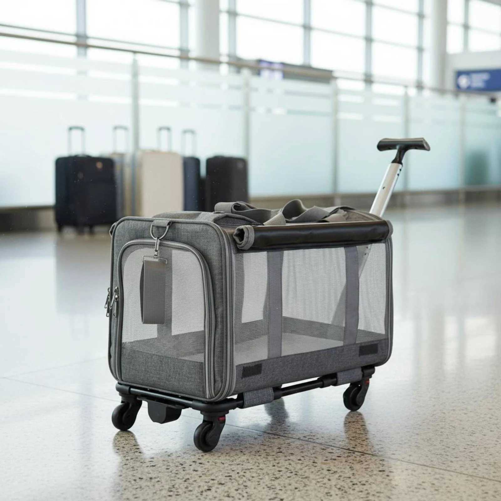 Pet Carrier Shoulder Strap Rolling Pet Rolling Carrier Dog Travel Bag with Wheels Ventilated Pet Transport H260810 - view 7