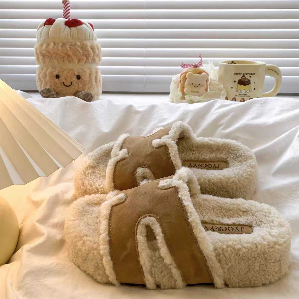 Brocken thick-soled fuzzy slippers for women, fashionable outerwear style, 2026 new autumn-winter collection, versatile fuzzy shoes, single-cotton sli - view 4