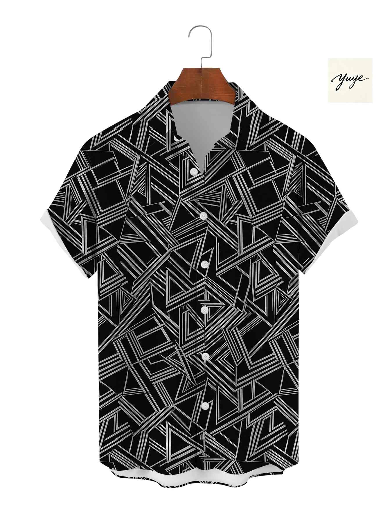Men's Short Sleeve Shirt Casual Polka Dot Plaid Striped Geometric Print Button Down Summer Shirt for Men - view 4