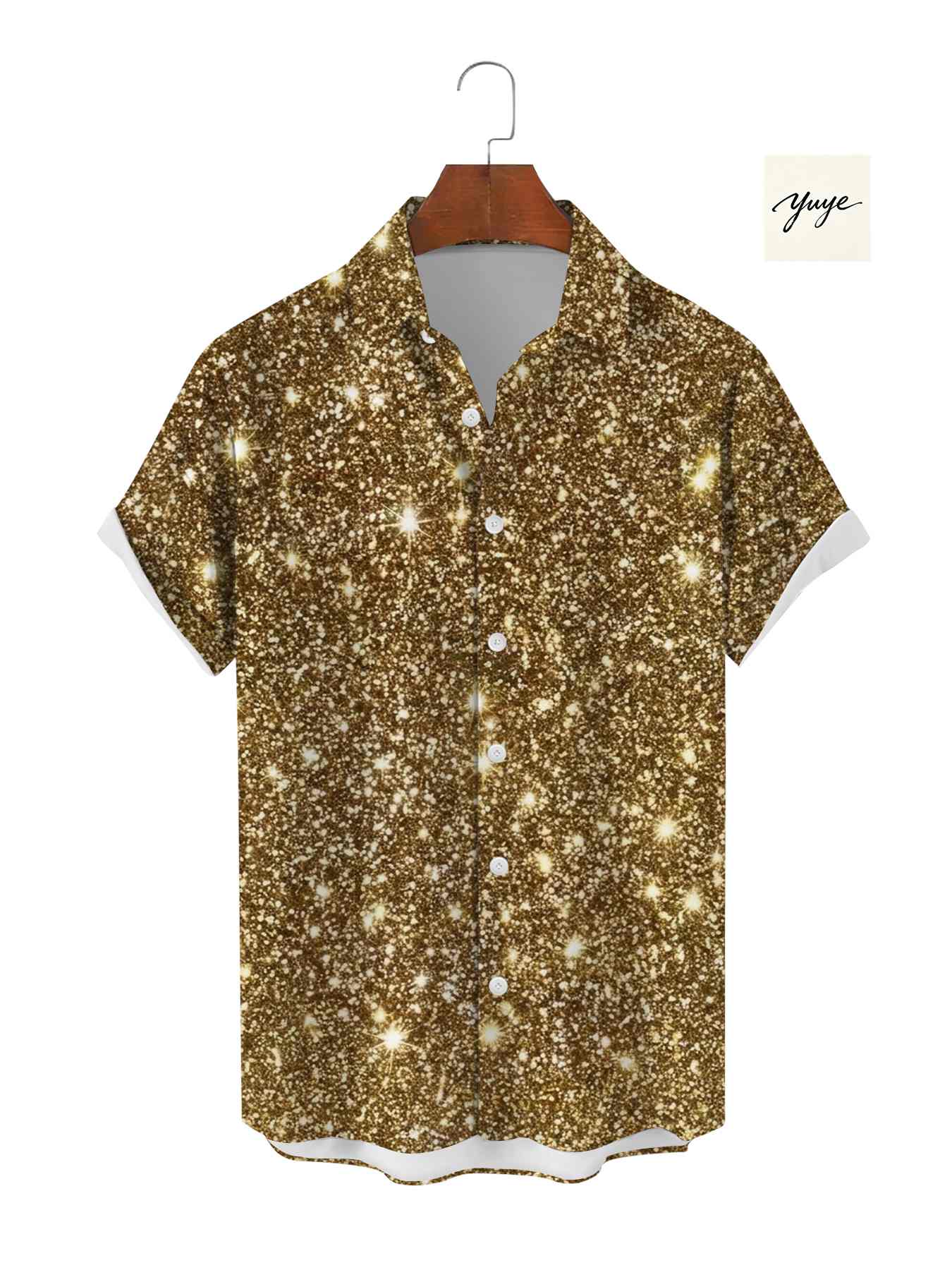 Men's Party Shirt Short Sleeve Sequin Leopard Heart Print Night Out Clubwear Casual Button Down Shirt for Men - view 8
