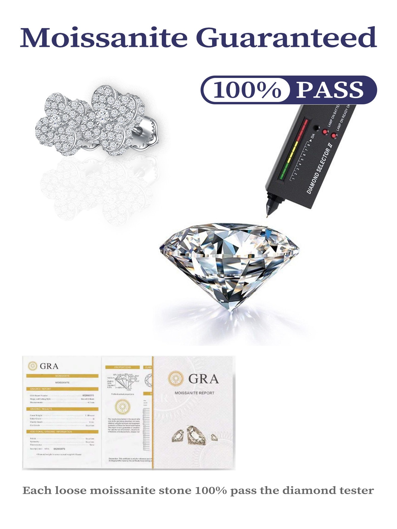 Wholesale Luxury Lab Grown Diamond GEM Rhodium S925 Sterling Silver Fine Moissanite Women Stud Earrings - view 7