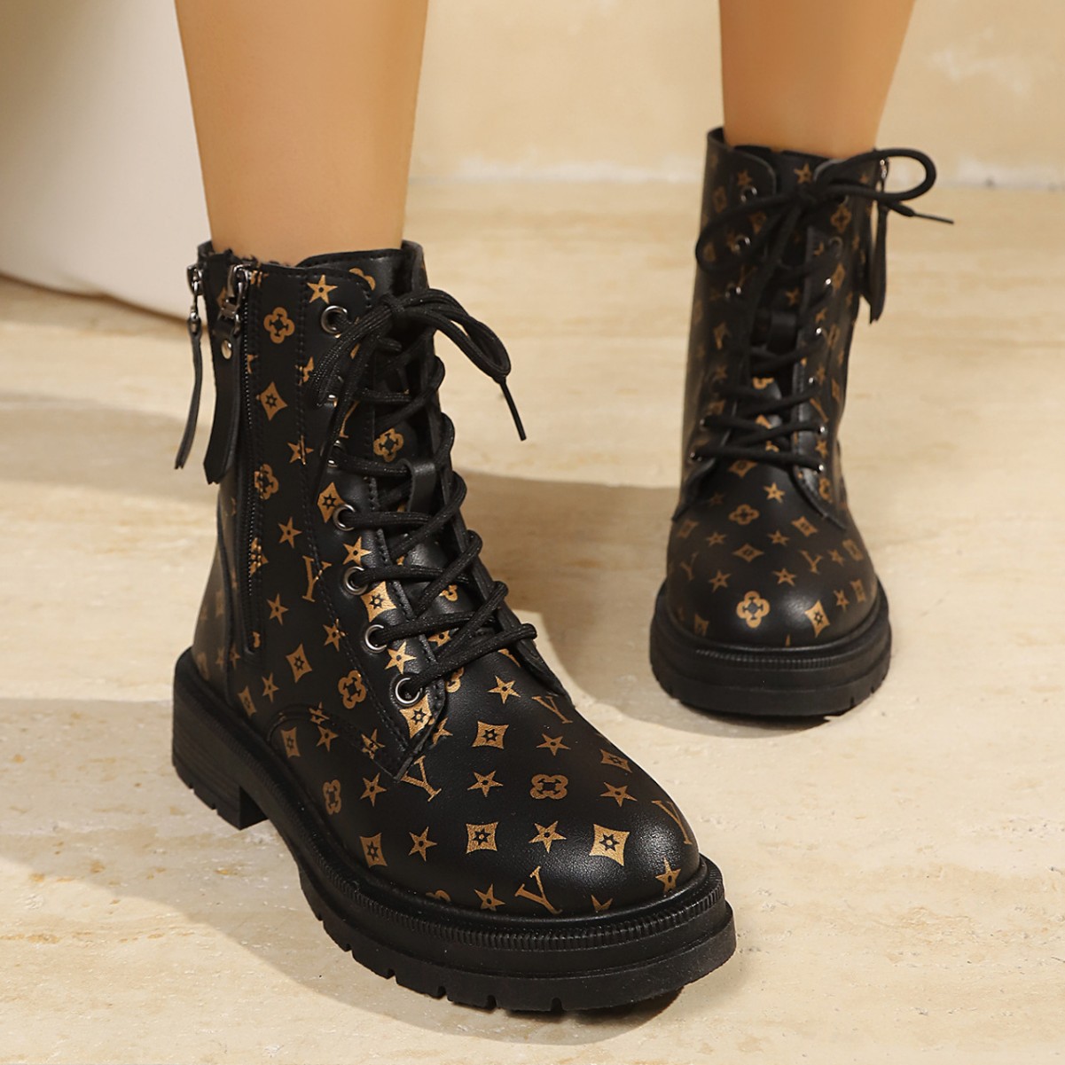 Autumn and Winter New Print Design Thick Bottom Large 36-41 Simple Versatile Women's Fashion Boots Light Luxury Premium Feel Short Boot - view 5