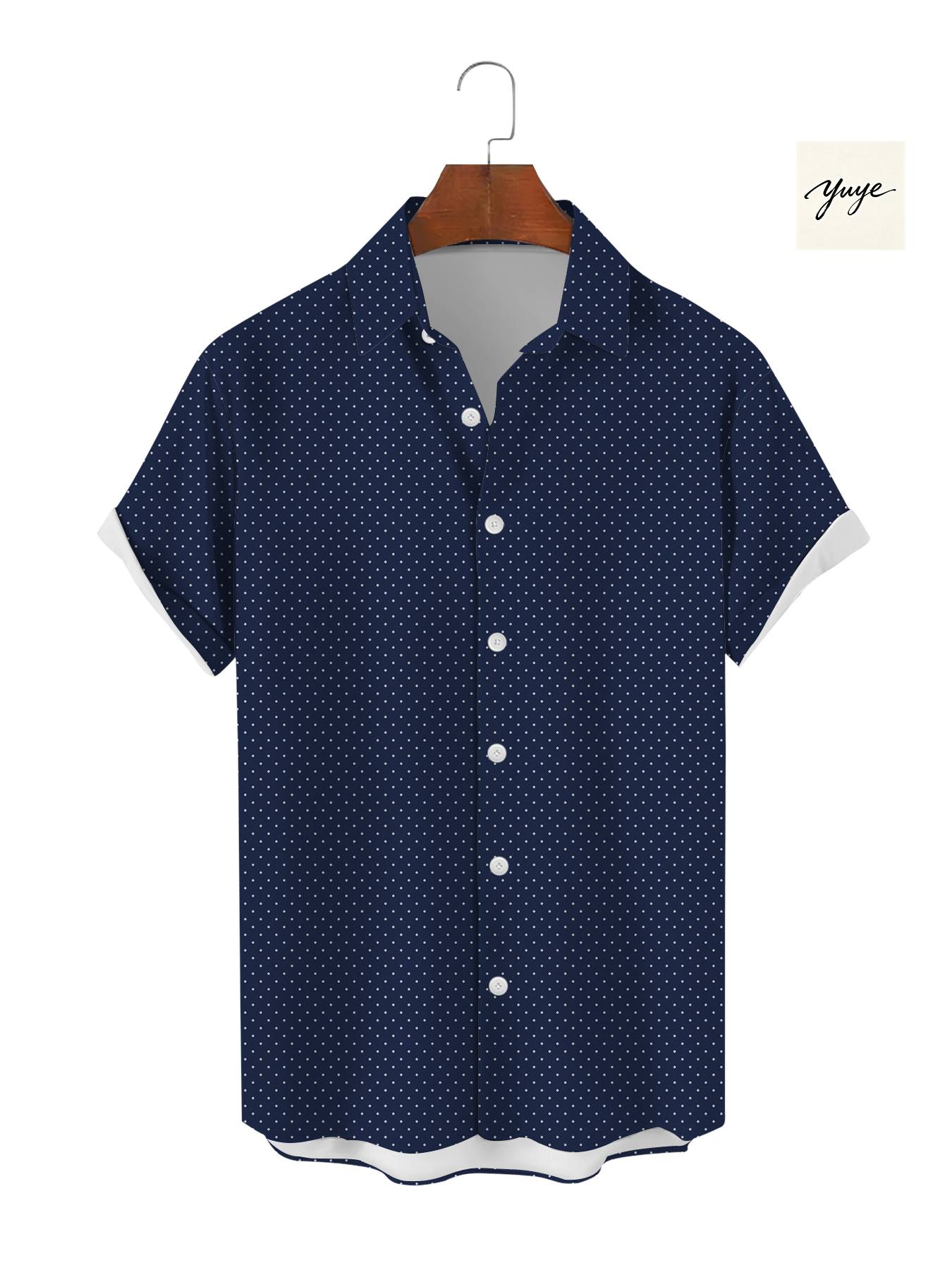 Men's Short Sleeve Shirt Casual Polka Dot Plaid Striped Geometric Print Button Down Summer Shirt for Men