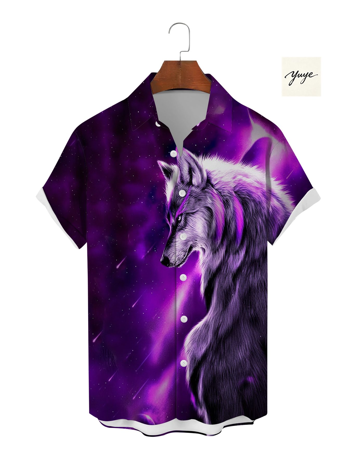 Men's Graphic Short Sleeve Shirt Novelty 3D Print Wolf Floral Geometric Pattern Casual Streetwear Button Down Shirt for Men - view 3