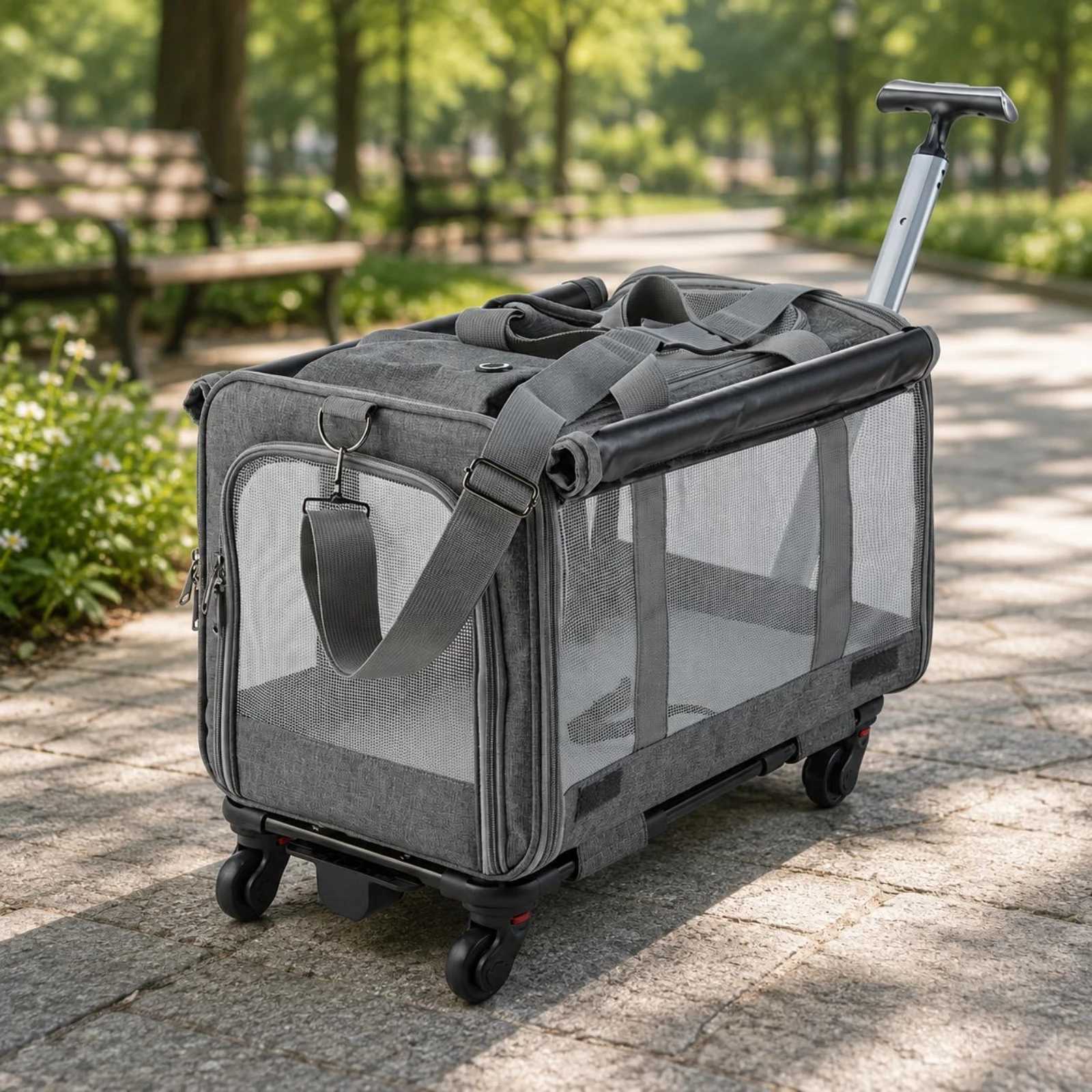 Pet Carrier Shoulder Strap Rolling Pet Rolling Carrier Dog Travel Bag with Wheels Ventilated Pet Transport H260810 - view 4