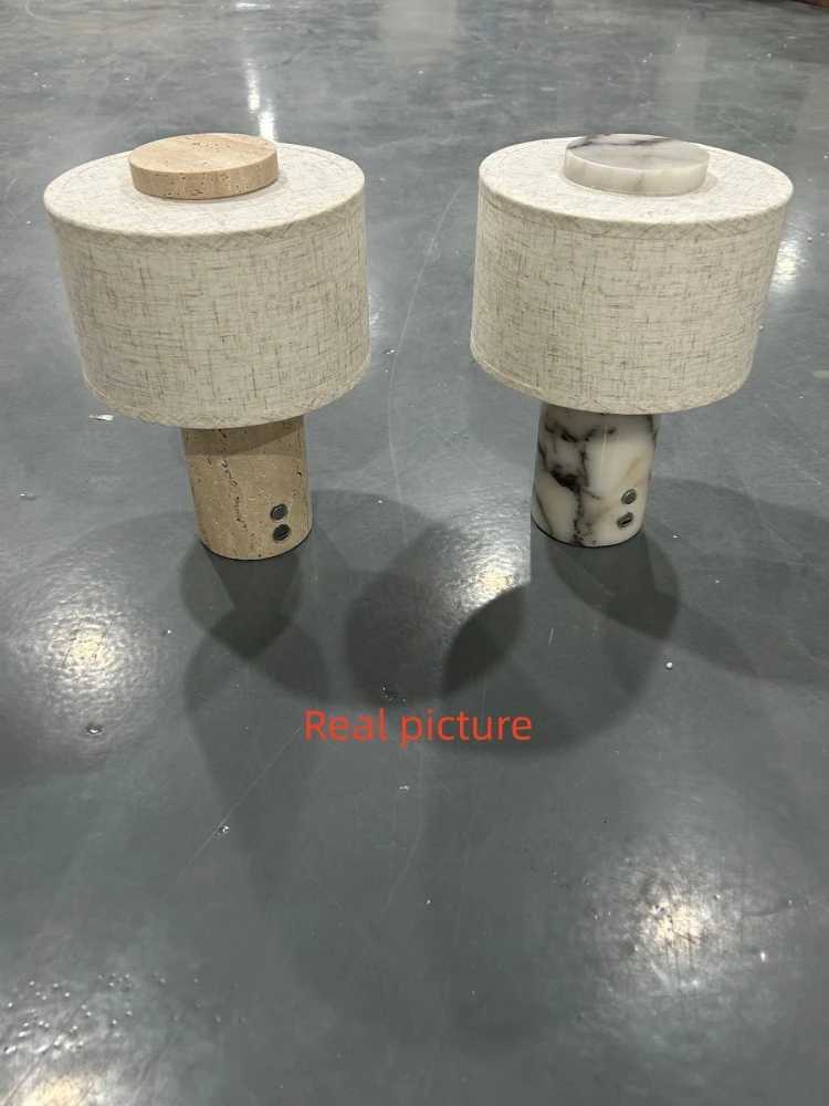 Lampshade USB Charging LED Fabric Table Light Natural Stone Home Atmosphere Decoration Light For Bedroom Parlor Desk Lamp N260810 - view 7