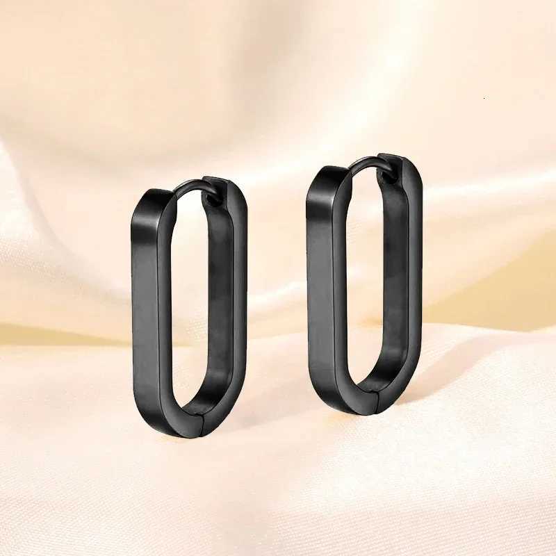 Stainss Punk Black Mtip Stys Steel Hoop Earrings For Men Wen U Shaped Square Hexagon Earrings Gothic Ear Jewelry N260810 - view 3