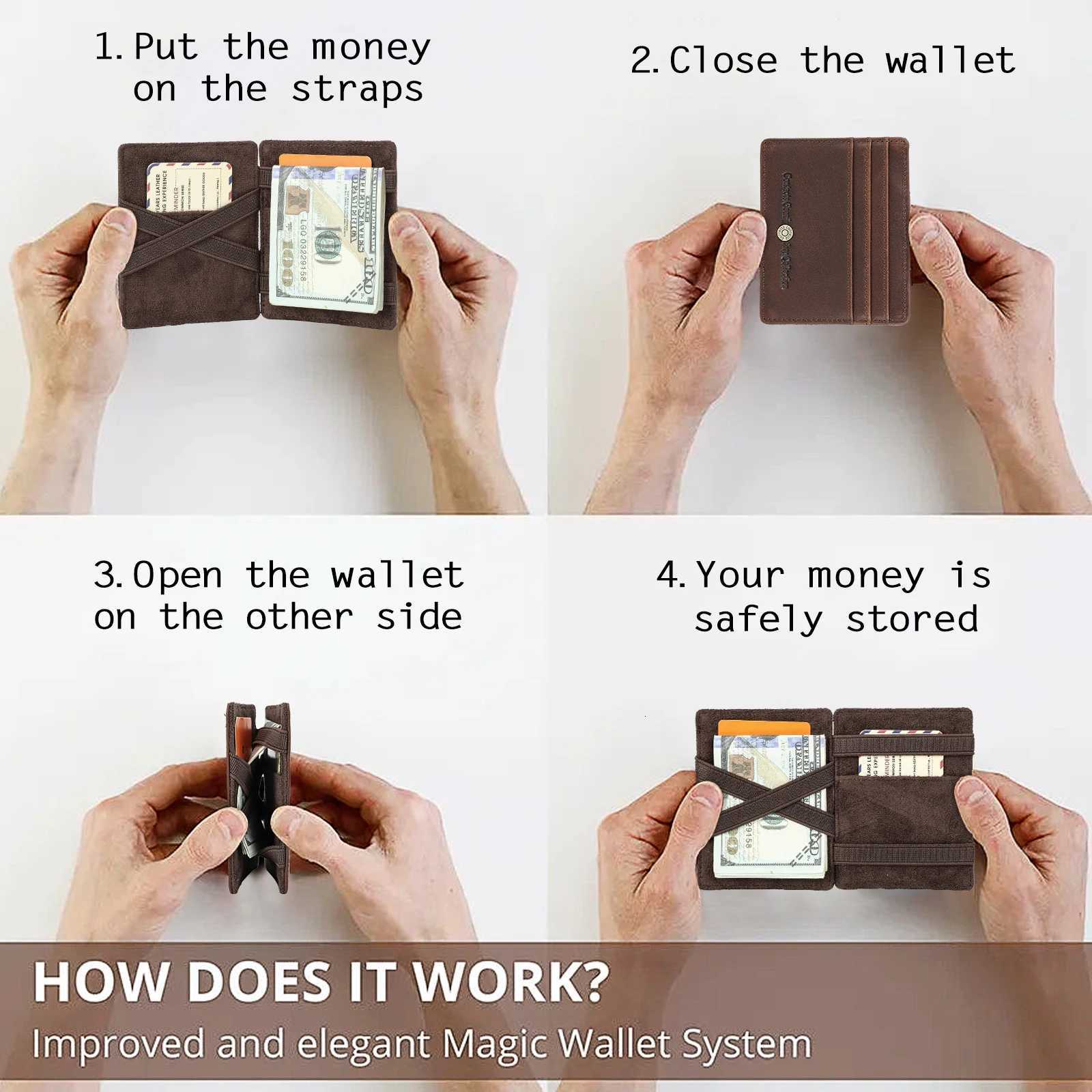 Magic CONTACT'S Genuine Wallets Leather for Men Slim Card Holders Coin Purse Money Clip Male Pocket Wallet Mini Wallet Men's Bag H260810 - view 3