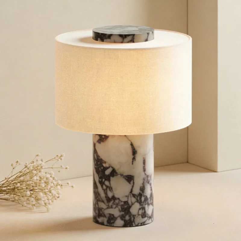 Lampshade USB Charging LED Fabric Table Light Natural Stone Home Atmosphere Decoration Light For Bedroom Parlor Desk Lamp N260810 - view 3