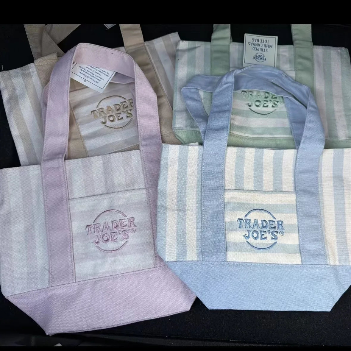 Pastel Striped Trader Joes Mini Canvas Tote Bag Summer MACaron Color Reusable Small Grocery Storage Handbag 260810 - view 6