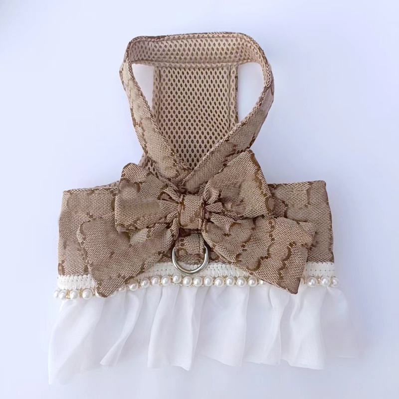 Designer Dog Dress with Bow Tie Classic Letter Pattern Harness Dress for Small Dogs Cute Dog Pet Girl Puppy Summer Clothes for Yorkie Chihuahua Traini - view 4