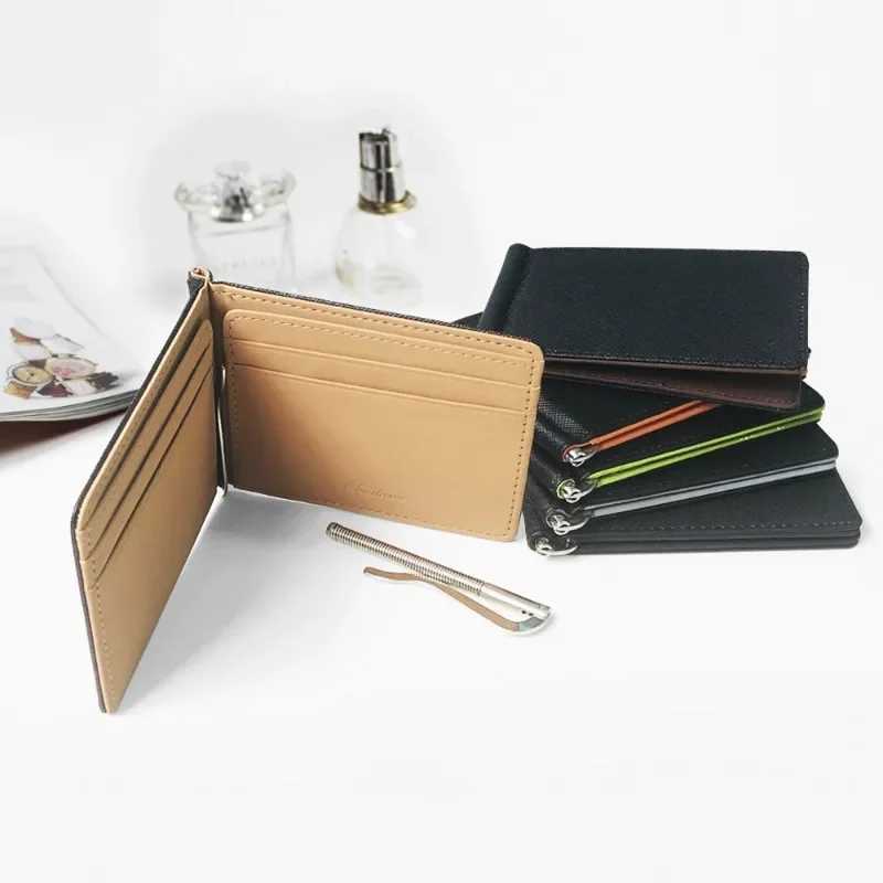 Metal Money Clips Leather Men Solid Wallets Credit Dollar Purses Money Holder Portafoglio Wallet for Male Minimalist Card Holder H260810 - view 4