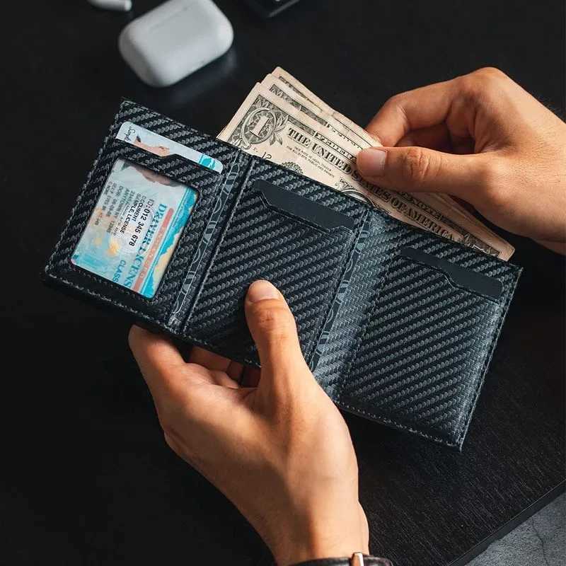 Fiber Aluminum Men's Bifold Carbon Wallet RFID Blocking Automatic Pop-Up Card Holder with Coin Compartments Slim Money Purse H2608101 - view 4