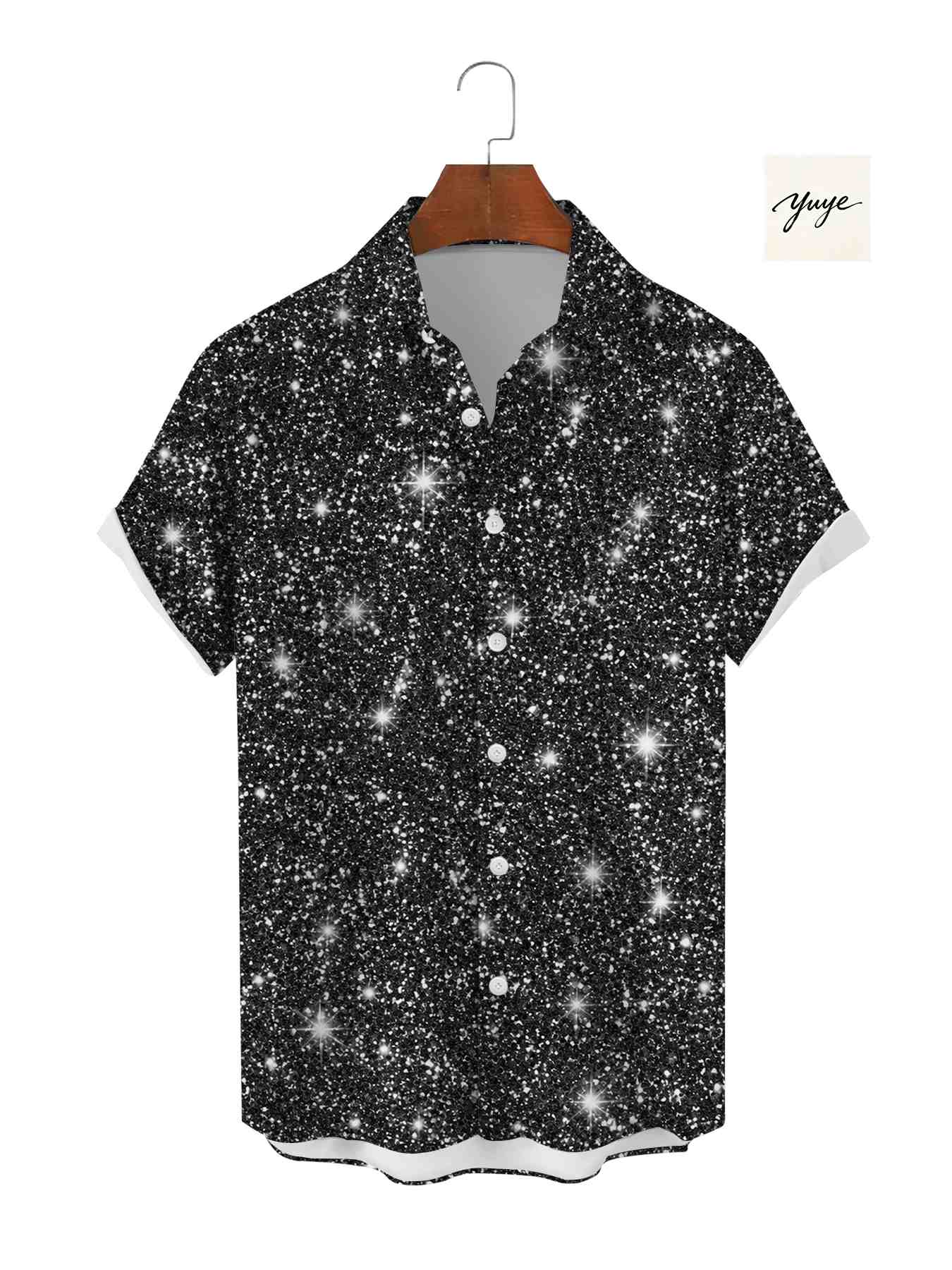 Men's Party Shirt Short Sleeve Sequin Leopard Heart Print Night Out Clubwear Casual Button Down Shirt for Men - view 9
