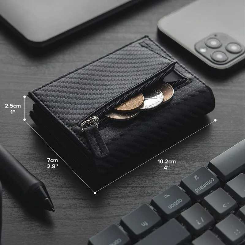 Fiber Aluminum Men's Bifold Carbon Wallet RFID Blocking Automatic Pop-Up Card Holder with Coin Compartments Slim Money Purse H2608101 - view 7