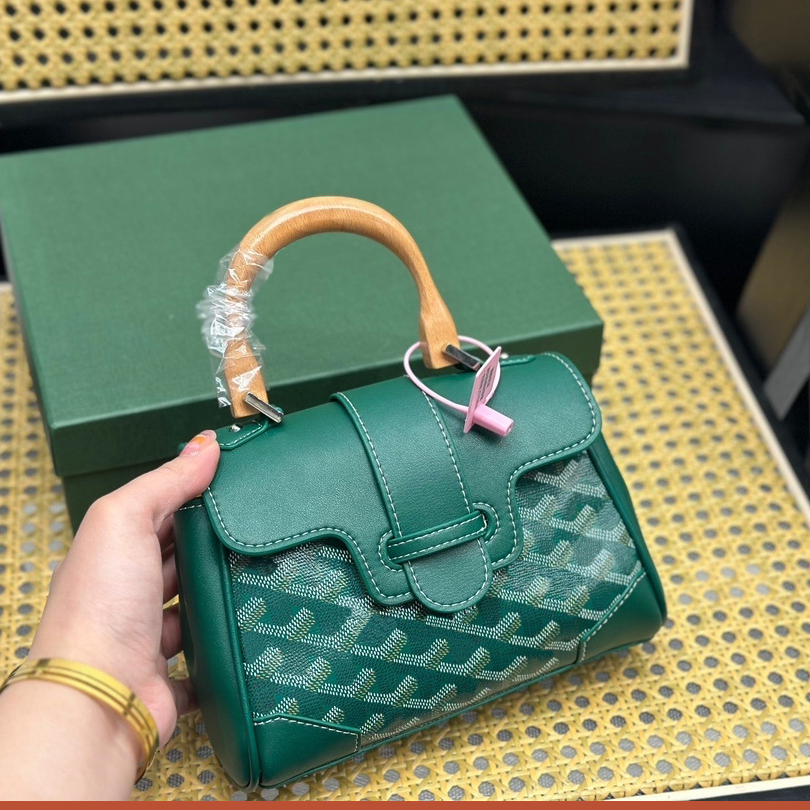 Borsa Firmata Borsa A Tracolla Saigon PM Accenti In Legno Tela Rivestita Chevro…