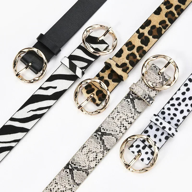 Women Leopard Snake Zebra Pattern Snakeskin Cos Skin Cricle Pin Golden Buckle Belts for Dress Jeans Suits 260808