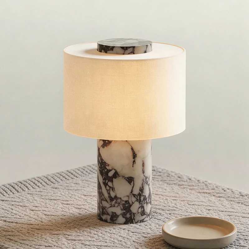 Lampshade USB Charging LED Fabric Table Light Natural Stone Home Atmosphere Decoration Light For Bedroom Parlor Desk Lamp N260810