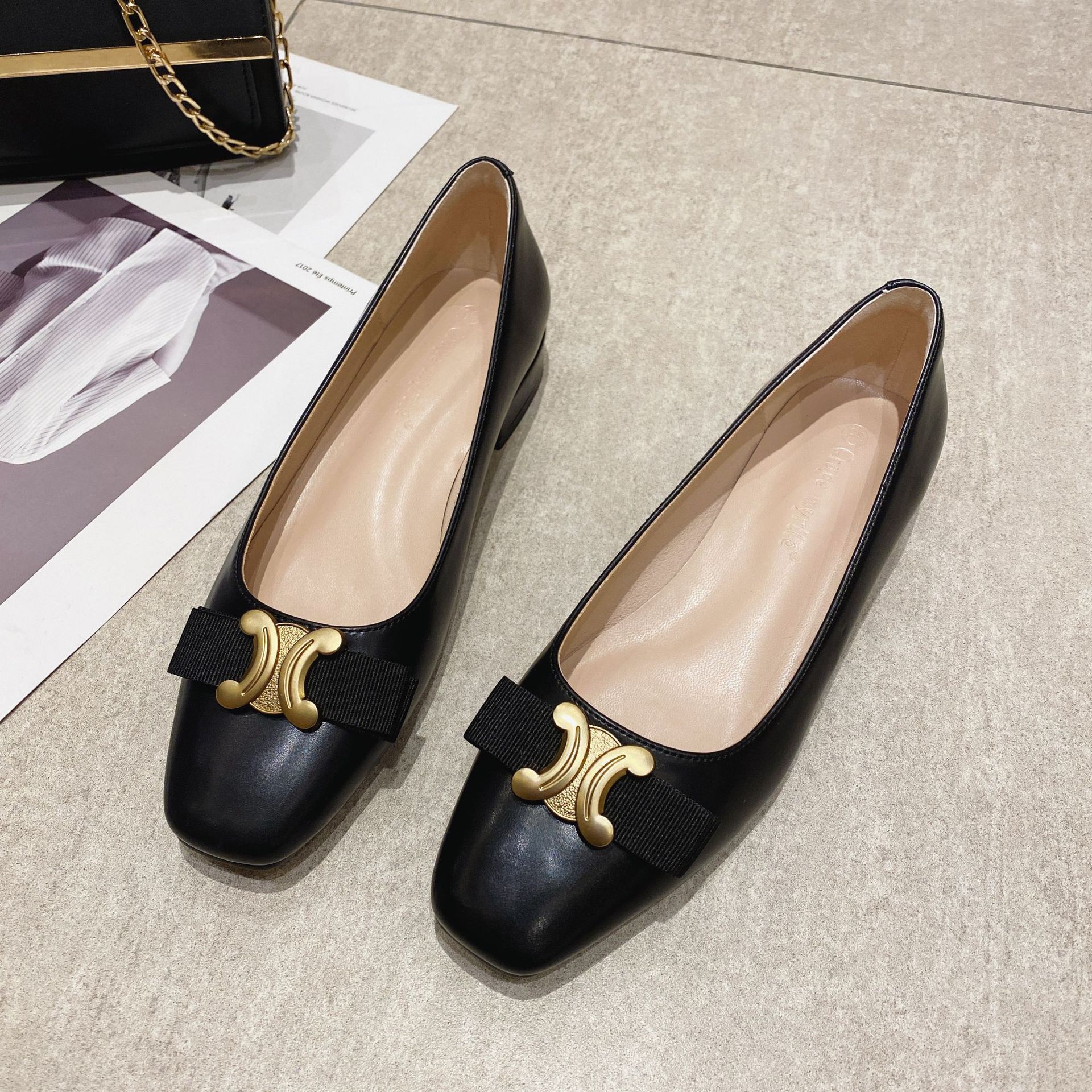 Luxury Shoes 2026 Women's Square Toe Flat Low Heel Dress Shoes, Metal Buckle Bow Decor Versatile Casual Pumps, Elegant Chic Comfort Flats Free Sh - view 8