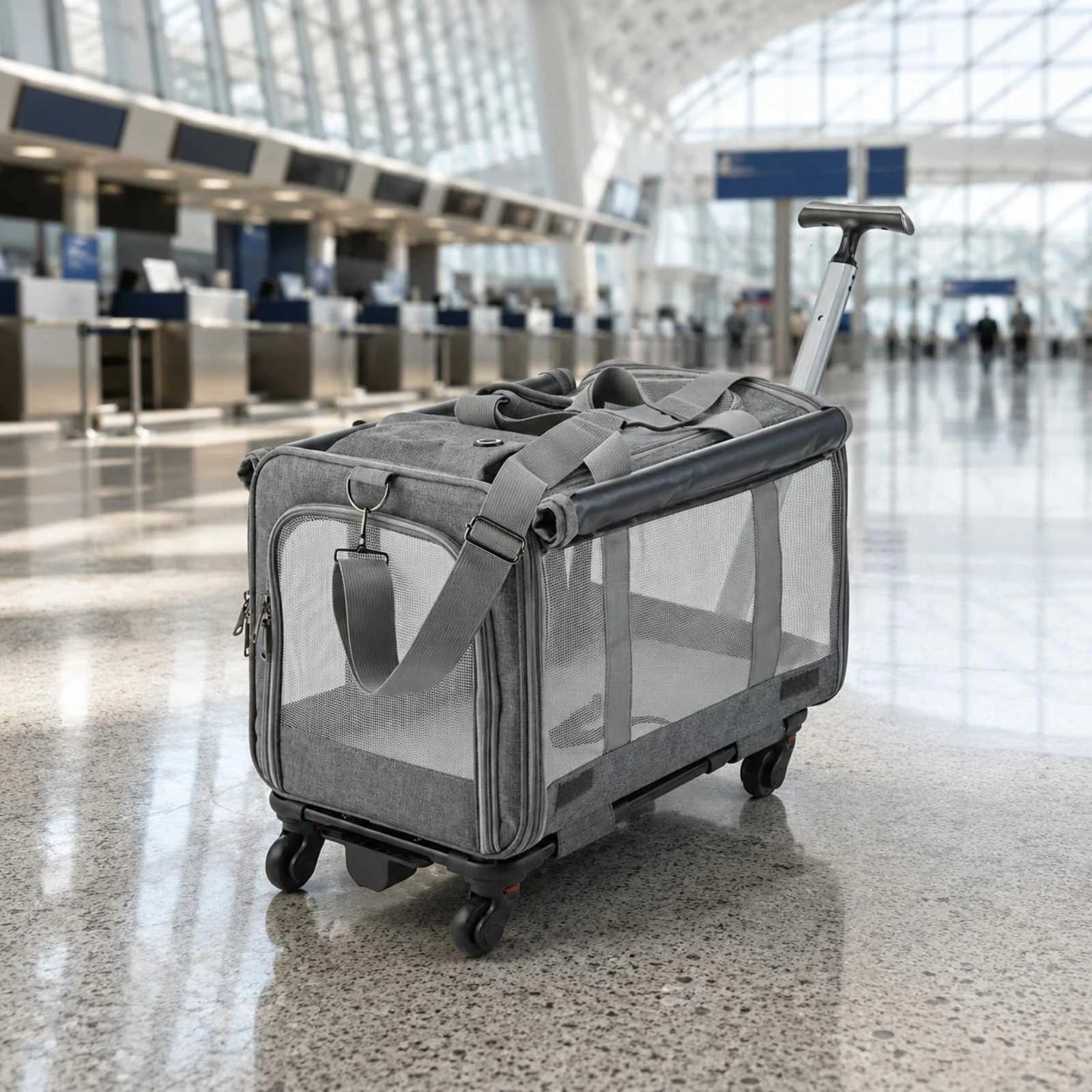 Pet Carrier Shoulder Strap Rolling Pet Rolling Carrier Dog Travel Bag with Wheels Ventilated Pet Transport H260810 - view 3