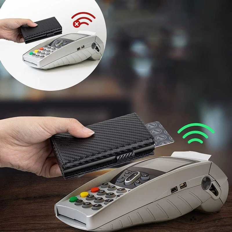 Fiber Aluminum Men's Bifold Carbon Wallet RFID Blocking Automatic Pop-Up Card Holder with Coin Compartments Slim Money Purse H2608101 - view 6