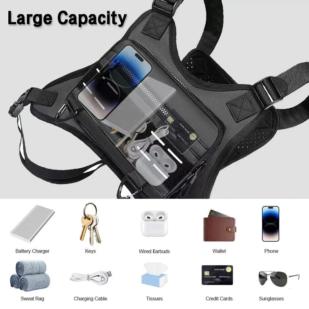 Sports Chest Bag For Men Water Resistant Lightweight Front Running Vest Bag With Built-In Phone Holder Extra Storage 260810 - view 4