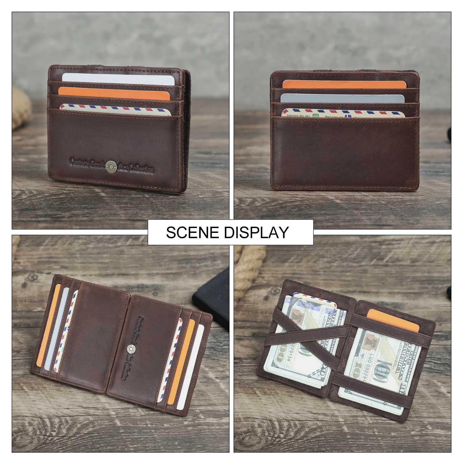 Magic CONTACT'S Genuine Wallets Leather for Men Slim Card Holders Coin Purse Money Clip Male Pocket Wallet Mini Wallet Men's Bag H260810 - view 4