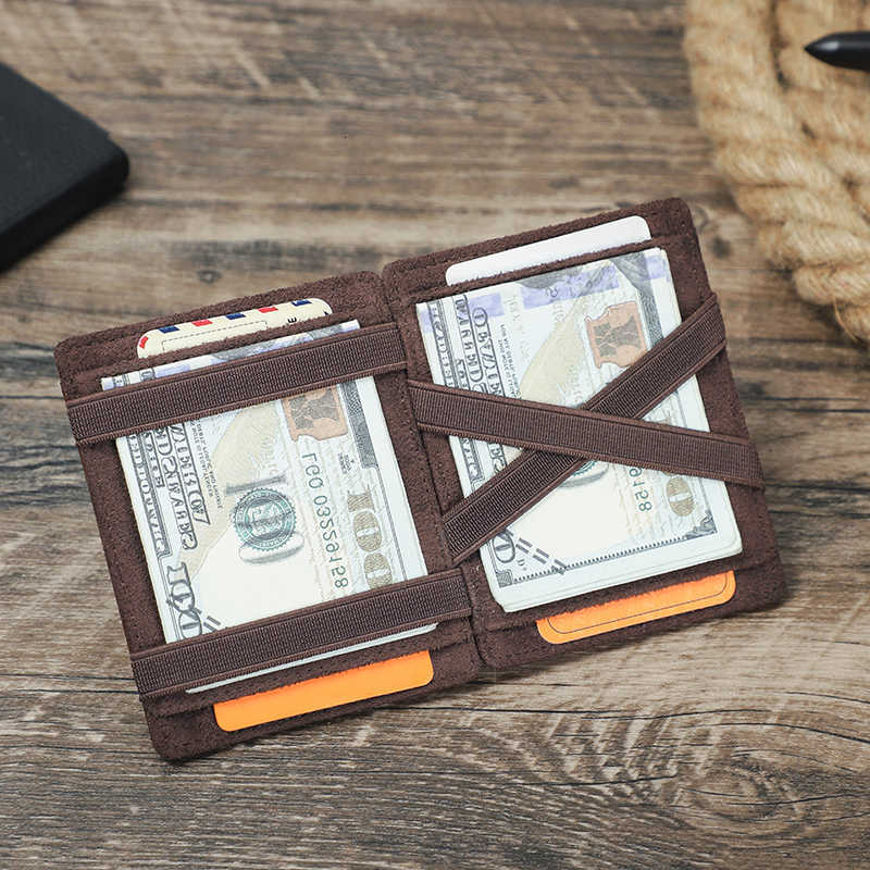 Magic CONTACT'S Genuine Wallets Leather for Men Slim Card Holders Coin Purse Money Clip Male Pocket Wallet Mini Wallet Men's Bag H260810