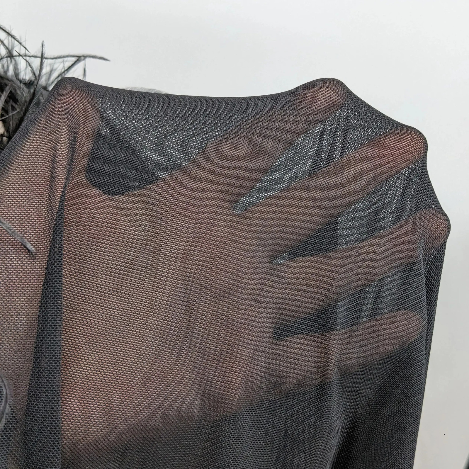 See-through Clothing with Ostrich Feather Collar and Cuffs Sex Top Club Cropped Jacket Top Bolero 240711 260807 - view 7