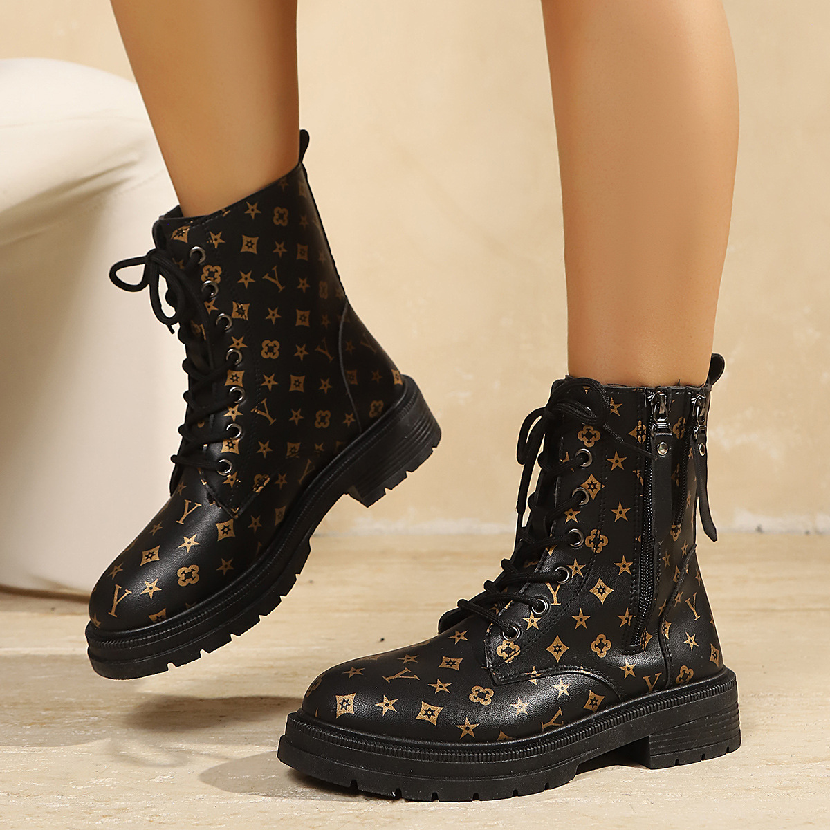 Autumn and Winter New Print Design Thick Bottom Large 36-41 Simple Versatile Women's Fashion Boots Light Luxury Premium Feel Short Boot - view 4