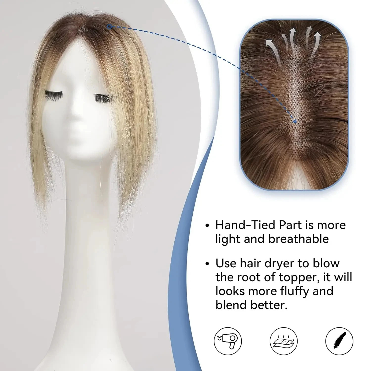 Light Brown Blonde Ombre 12 Inch Human Hair Toppers Lace Base Clip In Hairpiece for Women 100% Remy Human Hair Extensions 260808 - view 6