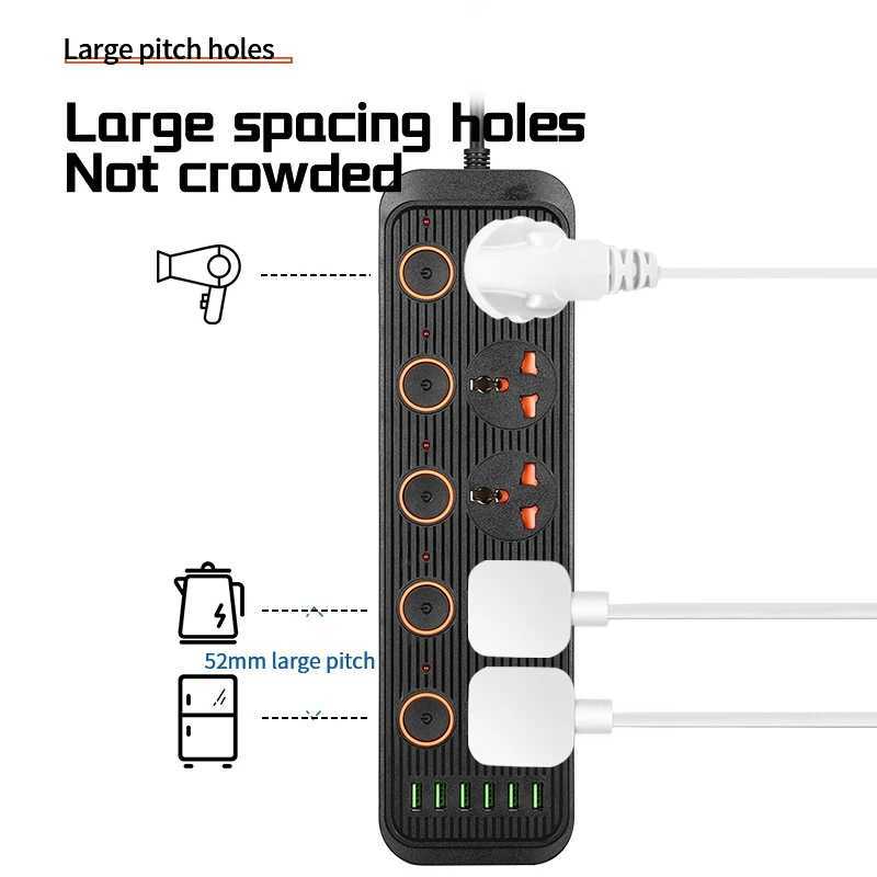 Universal 3000W Power Strip Socket US EU UK AU KR Plug 4 6 Outlet with USB Separate Switch overload Protection Extension Socket X260810 - view 5