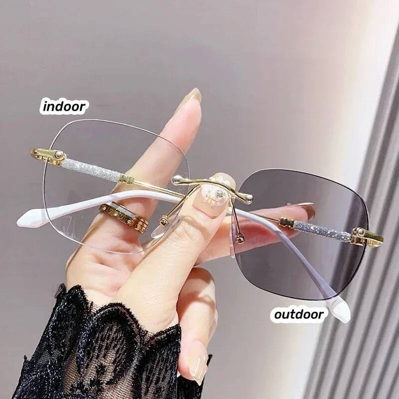 Advanced Frameless Photochromic Myopia Ladies' Fashion Square Anti Blue Light High-definition Glasses Diopter To -4.0 ddmysat - view 5