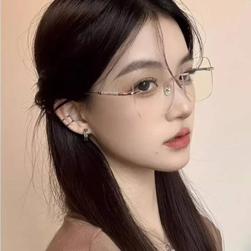 Advanced Frameless Photochromic Myopia Ladies' Fashion Square Anti Blue Light High-definition Glasses Diopter To -4.0 ddmysat - view 3
