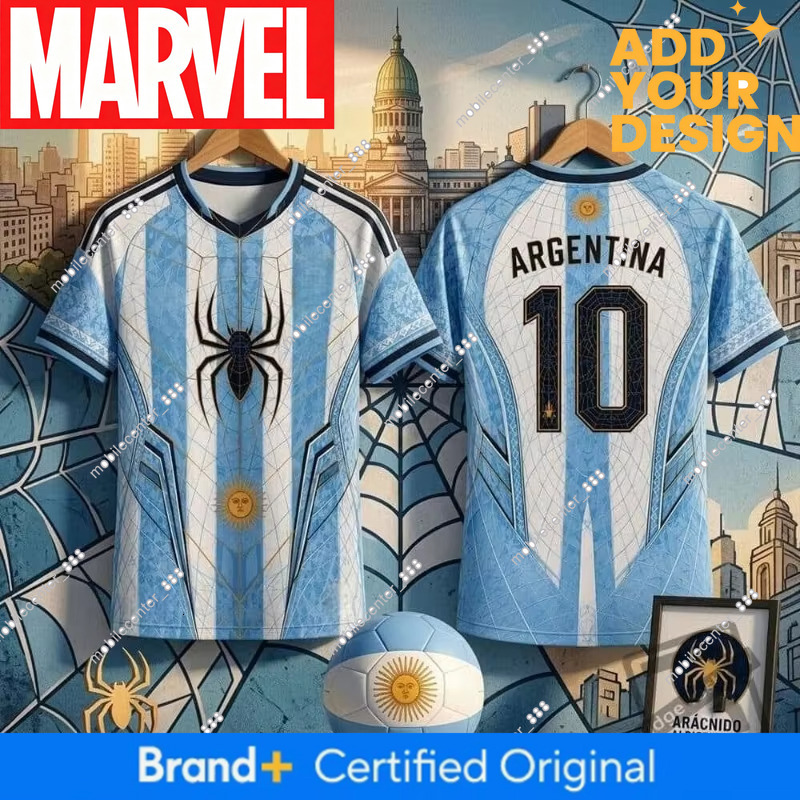 2026New Argentina 10 Superhero Spider-Man Jersey Unisex Adults & Children Mesh Breathable Outdoor Sports T-Shirt Family Matching