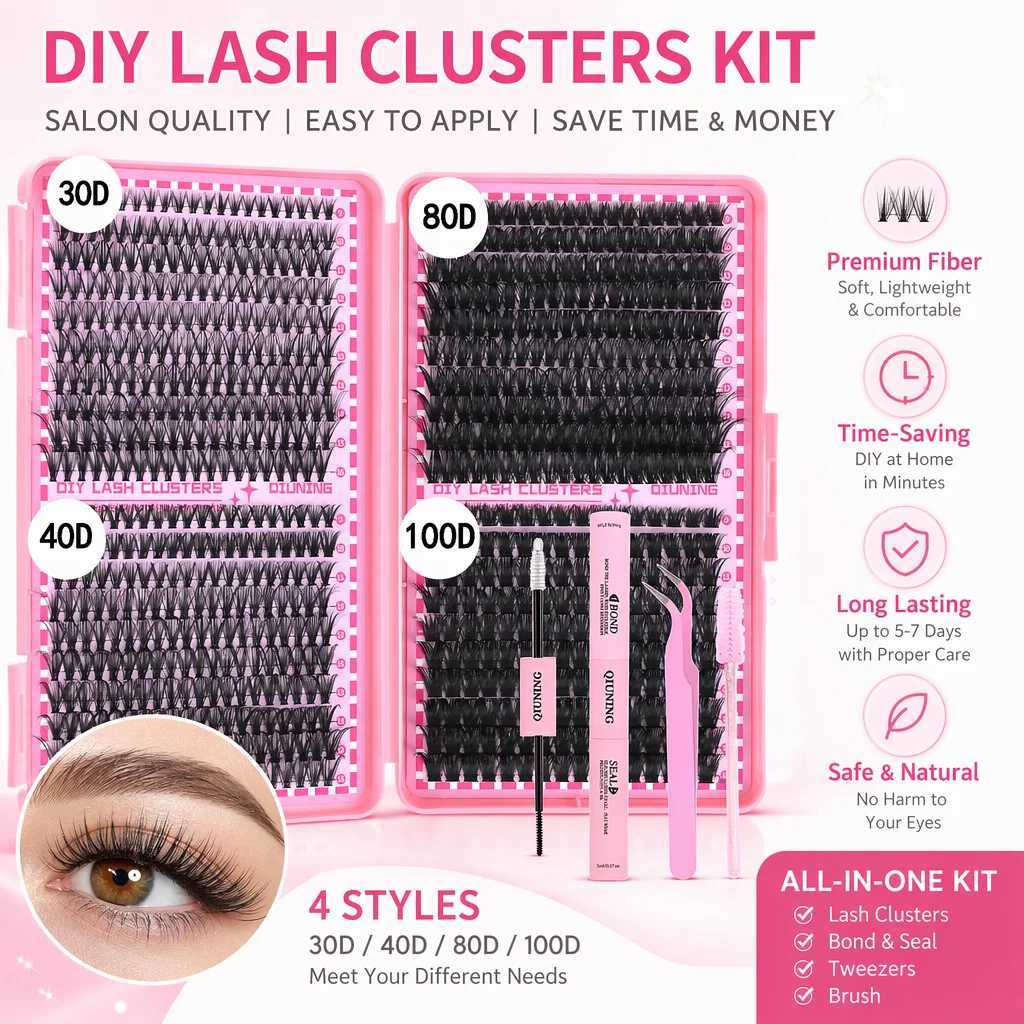 QIUNING 800PCS Lash Extension Kit DIY Clusters Eyelash Extension Kit Lashes Kit with Lash Bond and Seal Lash Tweezers C260930 - view 7