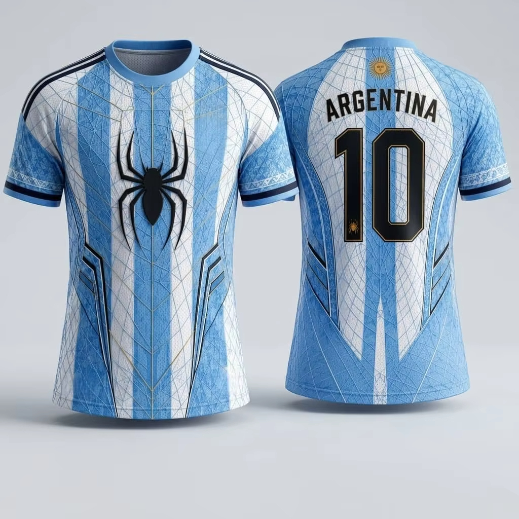 2026New Argentina 10 Superhero Spider-Man Jersey Unisex Adults & Children Mesh Breathable Outdoor Sports T-Shirt Family Matching - view 3
