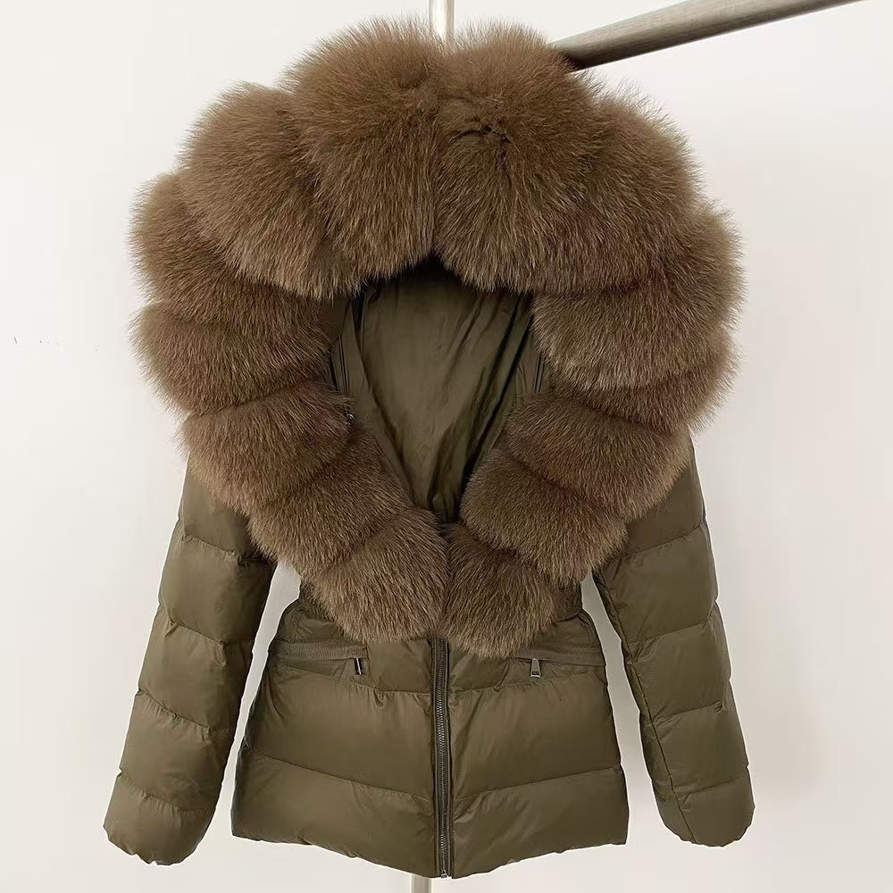 Hot Selling Women's Winter Short Coat Jacket Luxury Fashion White Duck down with Warm Fluffy Fur Collar Polyester Lining - view 5