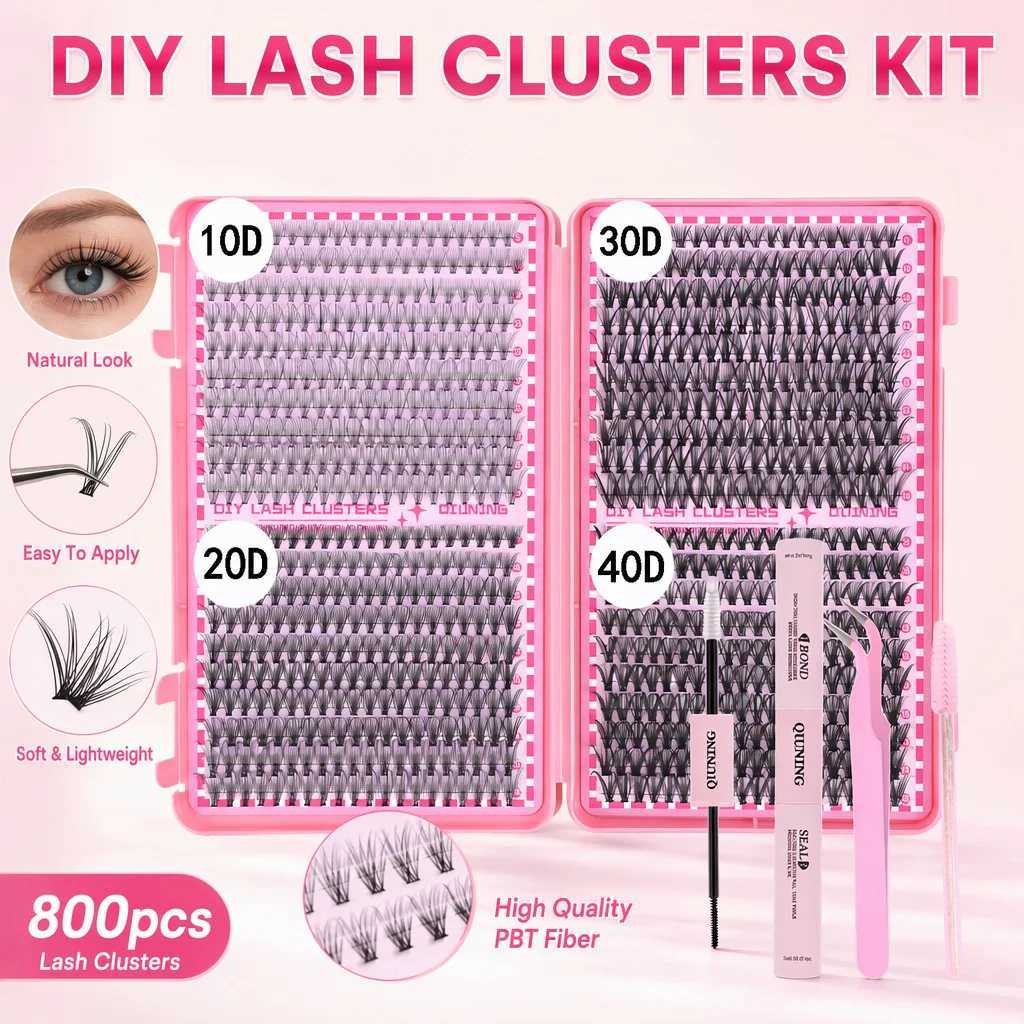 QIUNING 800PCS Lash Extension Kit DIY Clusters Eyelash Extension Kit Lashes Kit with Lash Bond and Seal Lash Tweezers C260930 - view 6