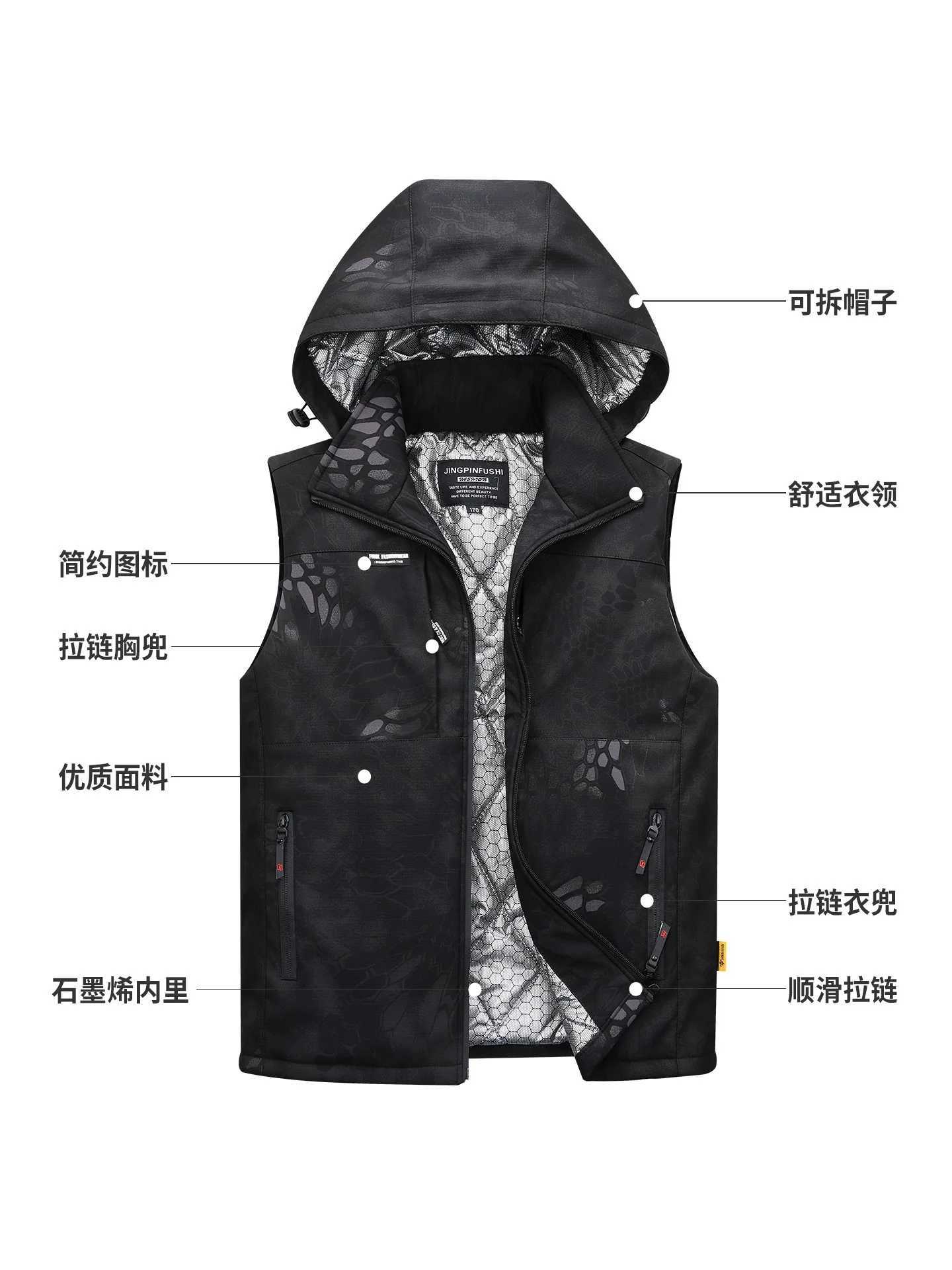 Winter Work Men's Vest Graphene Thermal Heated Jacket Thick Cotton Lined Camo Sleeveless Coat Durable Outdoor ProtectionT260810 - view 6