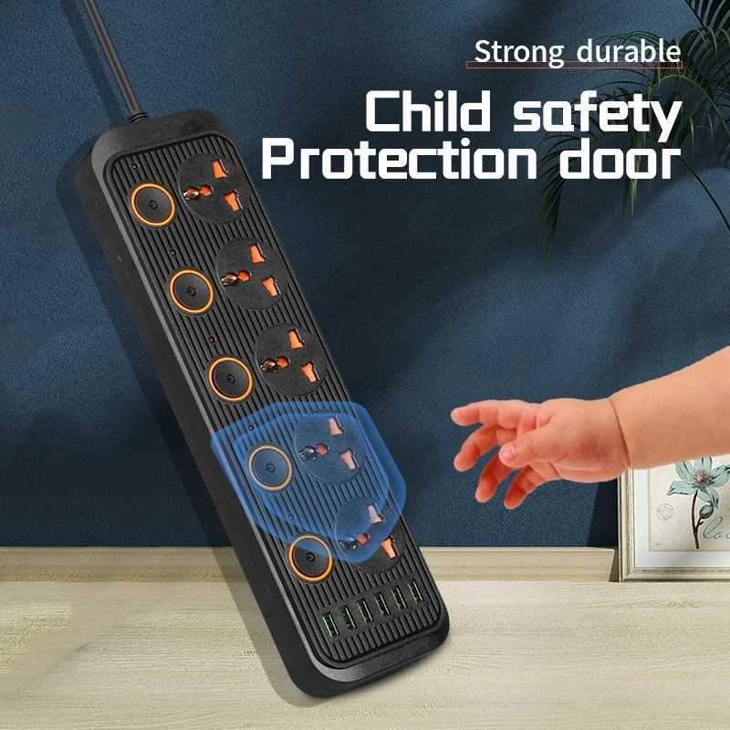 Universal 3000W Power Strip Socket US EU UK AU KR Plug 4 6 Outlet with USB Separate Switch overload Protection Extension Socket X260810 - view 3
