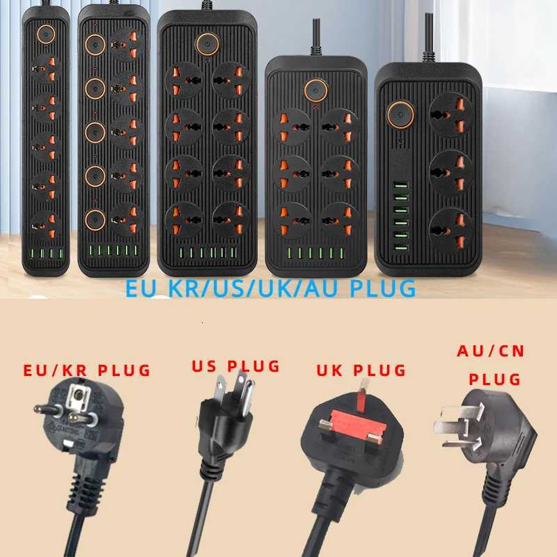 Universal 3000W Power Strip Socket US EU UK AU KR Plug 4 6 Outlet with USB Separate Switch overload Protection Extension Socket X260810 - view 7