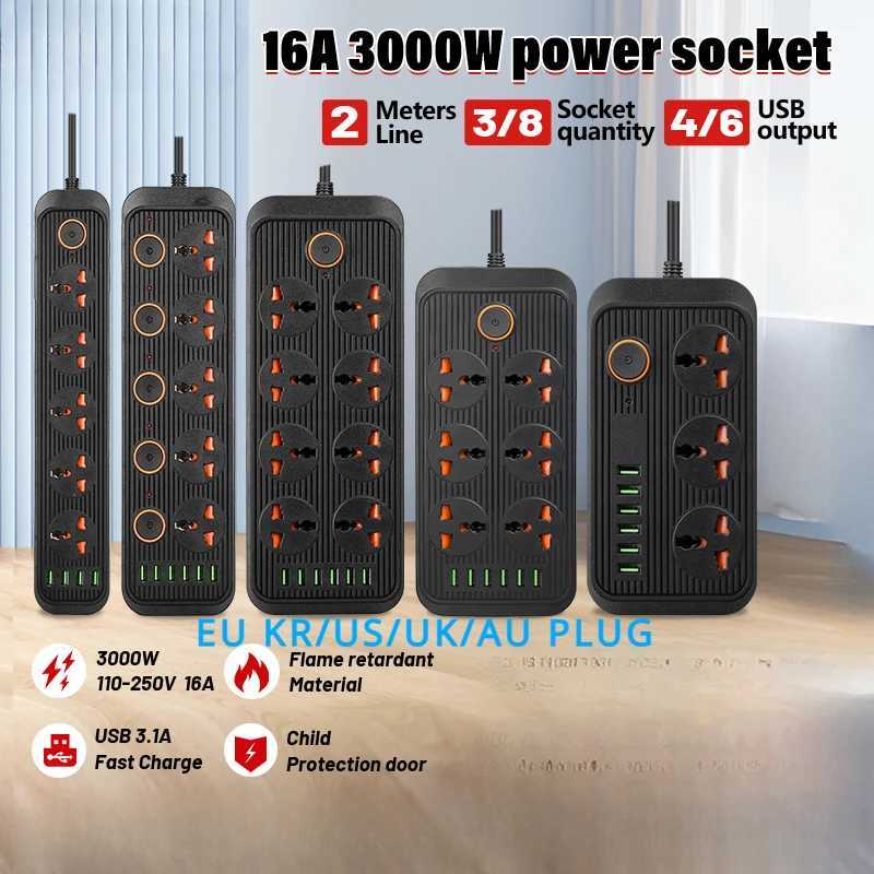 Universal 3000W Power Strip Socket US EU UK AU KR Plug 4 6 Outlet with USB Separate Switch overload Protection Extension Socket X260810 - view 1